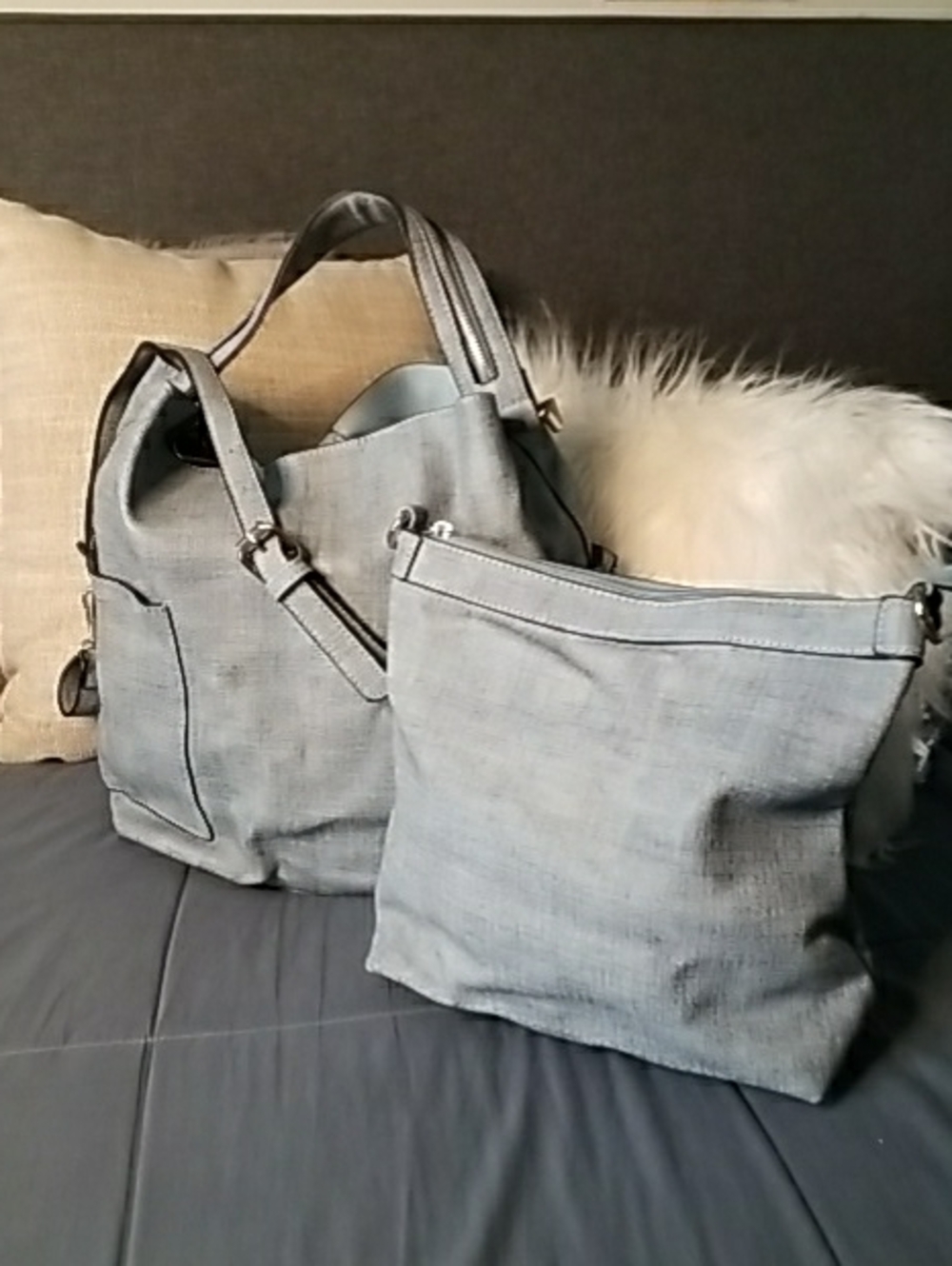 Women's Light Denim Tote and Crossbody Bag Set - Stylish Everyday Carry